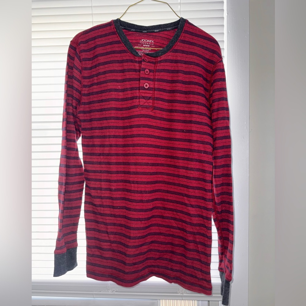Red striped Jockey Thermal henley long sleeves size medium